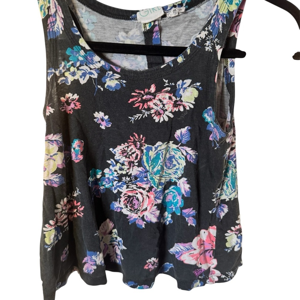 Roxy Girls’ Floral Black & Pink Relaxed Sleeveless Tank Size 6
